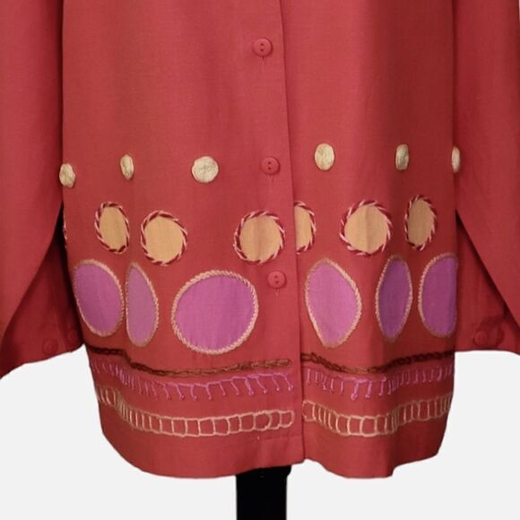 Silk Lore by Beth Terrell Silk/Linen Orange Embroidered Long Sleeve Blazer L - Picture 4 of 7